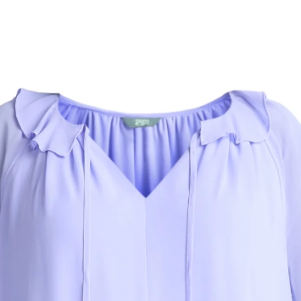 Terra and Sky Women’s Plus Lavender Ruffle Neck Blouse Size 3X NWT - Picture 8 of 8